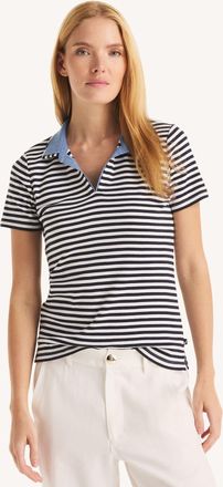 Nautica Womens Double-Collar Striped Short-Sleeve Polo