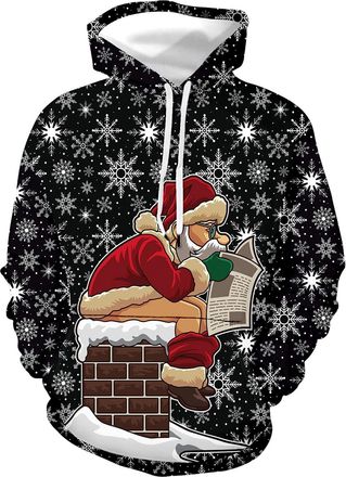 Generic Christmas Hoodies For Men Mens Christmas Print Hooded Long Sleeve Sweatshirt Top Funny Christmas Jumpers Santa Festive Sweatshirt Xmas Party Hooded Pu