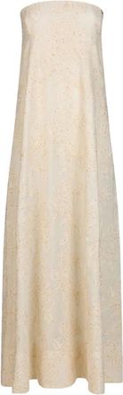 Liu Jo Lange jurk met borduursel - Dames - Maxi kleedjes - Beige - L - Katoen - Kleedjes