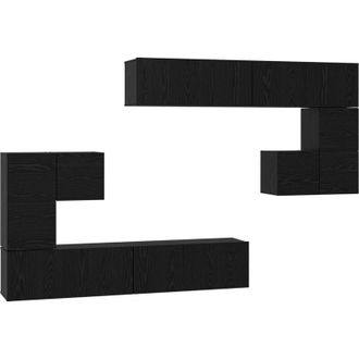 vidaXL Vidaxl - Conjunto De Mueble De Tv Montaje En La Pared 8 Pcs Roble Negro