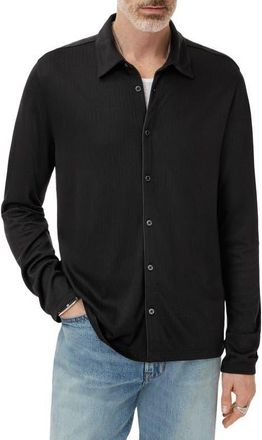 John Varvatos Caserta Regular Fit Textured Lyocell Button-Up Shirt in Black at Nordstrom, Size Small