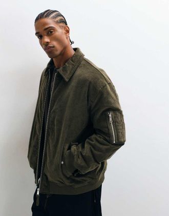 Asos bomber oversize in tessuto a coste color khaki-Verde