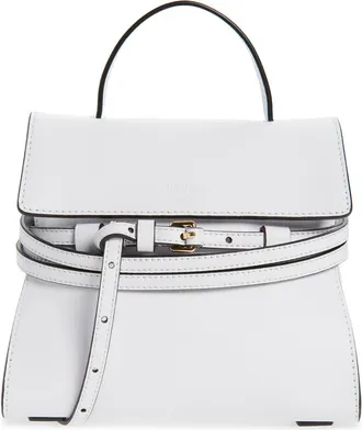 Moschino Small Tie Me Leather Top Handle Bag in White at Nordstrom