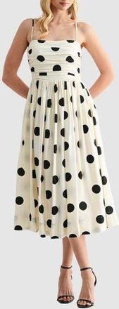 Lush Polka Dot Fit & Flare Midi Dress in Cream Black Dot at Nordstrom Rack, Size Medium