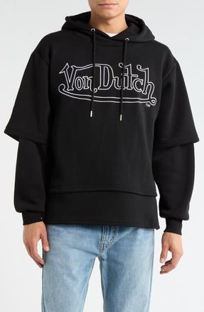 Von Dutch Layered Fleece Pullover Hoodie in Jet Black at Nordstrom, Size Medium