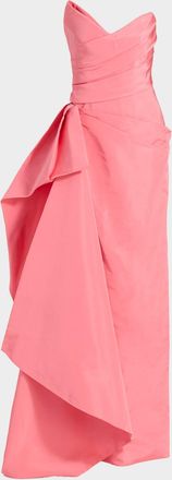Monique Lhuillier Strapless Draped Silk Faille Gown