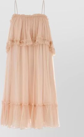 Chlo&eacute; layered muslin midi dress ruffle straps
