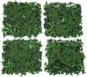 Hhg [nunca Usado] Panel Mural Hhg-590, Pared Vegetal, Decoraci&oacute;n Mural, Planta Artificial, Interior/exterior, 4 Unidades De 50 X 50 Cm = 1 M&sup2;, Hojas Morad