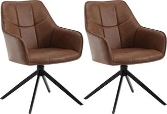 Woltu Juego De 2 Sillas De Comedor Con Patas De Metal. Respaldo Y Asiento Giratorio. En Pu Vintage Marrone Claro - Woltu