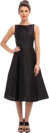 Adrianna Papell A-Line Dress Womens Black Pleated Boat Neck Mid Length RED958