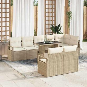 vidaXL Conjunto De Sof&aacute; De Jard&iacute;n 9 Pcs Beige Polirat&aacute;n Vidaxl