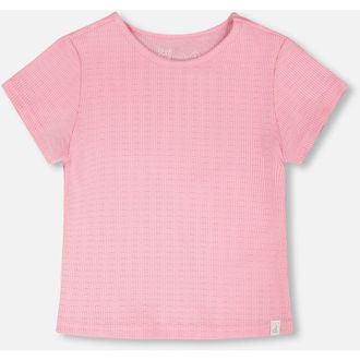 Deux par Deux Relaxed Straight Fit Crinkle Jersey Short Sleeve T-Shirt in Pink at Nordstrom, Size 24M
