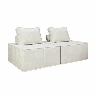 Oviala Lote de 2 sillones de tela para sof&aacute; modular con coj&iacute;n crudo