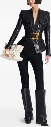 Balmain 4 Pockets Belted Fitted Lambskin Jacket