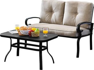 Costway 2PCS Outdoor Conversation Set Patio Loveseat Bench