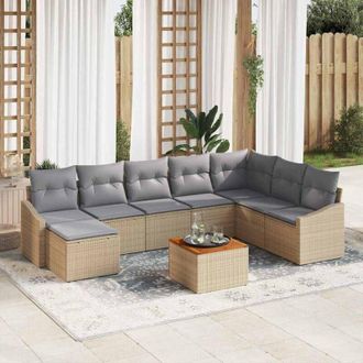 vidaXL Vidaxl - Conjunto De Sof&aacute; De Jard&iacute;n Con Coj&iacute;n 9 Pcs Beige Polirat&aacute;n