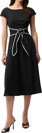 Joseph Ribkoff Buckle Detail Fit And Flare Dress In Black/moonstone