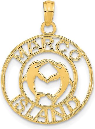 Diamond2Deal 14k Yellow Gold MARCO ISLAND with Dolphins Circle Pendant