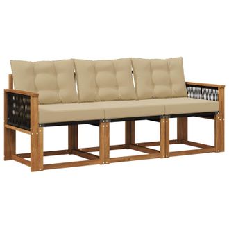 vidaXL Conjunto De Sof&aacute;s De Exterior Con Coj&iacute;n 3 Pcs Natural Y Beige Vidaxl