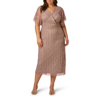 Adrianna Papell Beaded Cocktail Dress in Stone at Nordstrom, Size 22W