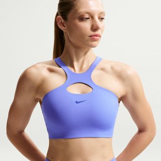 Nike Womens Universa Medium-Support Padded Sports Bra in Blue | IO9335-570