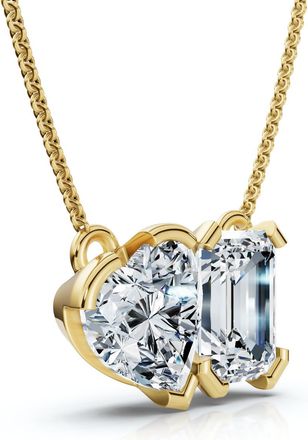 Pompeii3 2Ct Toi Et Moi Heart Emerald Diamond Pendant 14k Gold 18 Necklace Lab Grown