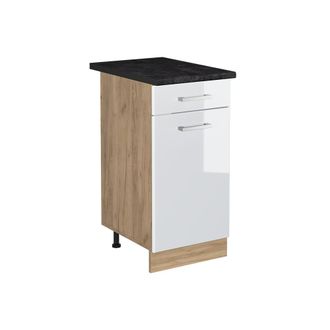 Vicco Mueble Bajo De Cocina R-line, Blanco Alto Brillo/roble Dorado, 40 Cm Encimera Antracita, Vicco
