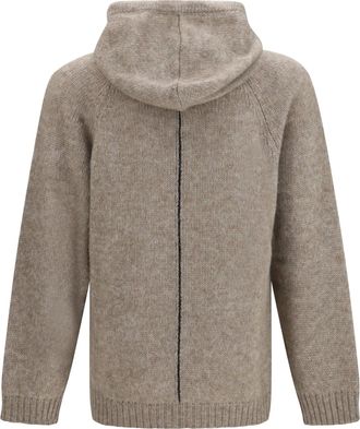 Giorgio Armani Mens Alpaca-Knit Hooded Sweatshirt With Contrasting Trims Beige-Blu Knitwear Beige/blu Sweater