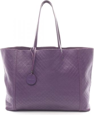 Bottega Veneta Purple Leather Handbag Tote Bag (Pre-Owned)