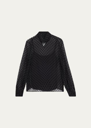 Lafayette 148 New York Polka Dot High-Neck Blouse