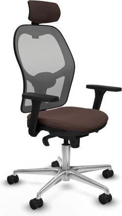 Piqueras y Crespo Piqueras Y Crespo - Jorquera Sincro Malla Gris Similpiel Marr&oacute;n Oscuro Brazos 3d Base Aluminio Cabecero 2d Ruedas 65mm Nailon