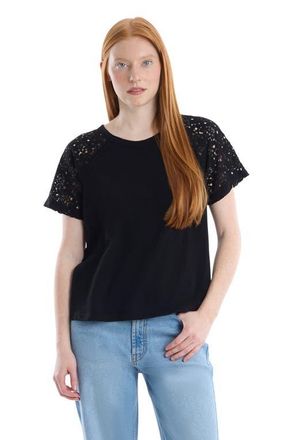 Wilt Lace Raglan Sleeve Tee in Black at Nordstrom, Size X-Small