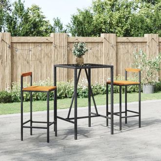 vidaXL Mesa Bar Y Taburetes Jard&iacute;n 3 Pzas Madera Acacia Rat&aacute;n Pe Negro Vidaxl