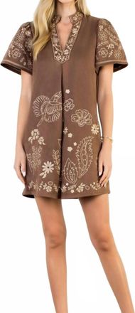THML Clothing Short Sleeve Embroidered Detail Dress - Plus In Brown