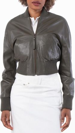 Loewe Womens Cropped Leather Bomber Jacket, Brand Size 36 ( US Size 4 )