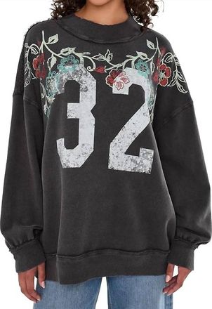 Free People Palm Spring Turtleneck Graphic Pullover In Washed Black Combo