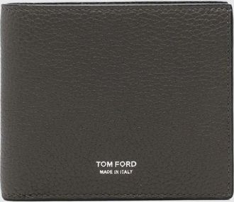 Tom Ford Portafoglio bifold in pelle di vitello con portamonete e logo laminato