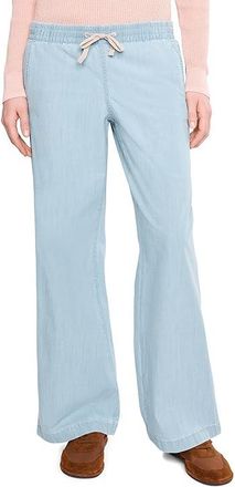 L.L.Bean Lakewashed Pull-On Wide Leg Pants Womens Casual Pants Light Chambray : 10 30, Cotton/Polyester