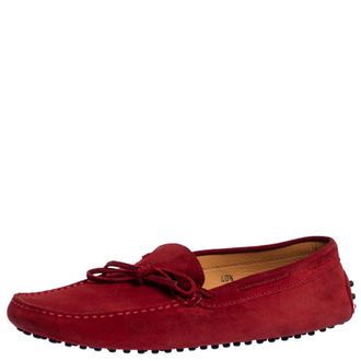 Tod's Tods For Ferrari Red Suede Bow Slip On Loafers
