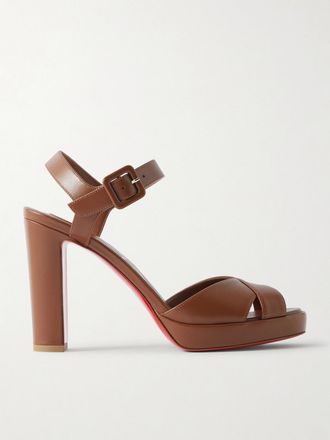Christian Louboutin Sandali In Pelle Con Plateau Cora 100 - Marrone