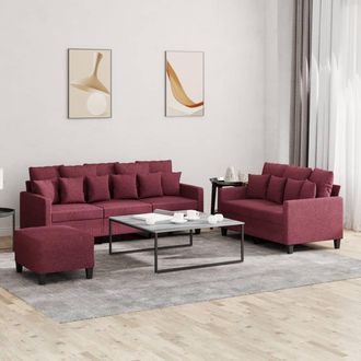 vidaXL Vidaxl - Juego De Sof&aacute;s Con Cojines 3 Piezas Tela Rojo Tinto