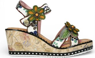 Laura Vita Ballon 08 Floral Leather Wedge Espadrille Sandals