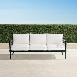 Frontgate Mercier Sofa with Cushions in Onyx Aluminum - Standard, Boucle Snow with Logic Bone Piping - Frontgate