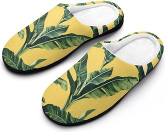 Generic Banana Leaf Cotton Slippers for Women Indoor Outdoor Slipper Slip-On Memory Foam Home Shoes