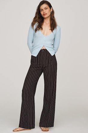 Maeve Colette European Linen Stretch High-Rise Wide-Leg Pants