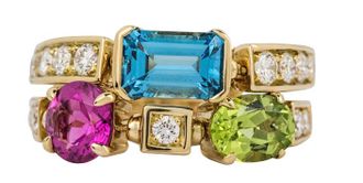Bulgari 18K Yellow Gold Allegra 2 Band Multi Gem Ring Size S