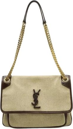 Saint Laurent Pre-owned Canvas Shoulder Bag - Dames - Vintage Schoudertas - Beige - ONE Size - Leer - Vintage