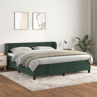 vidaXL Cama Box Spring Con Colch&oacute;n Terciopelo Verde Oscuro 160x200 Cm Vidaxl