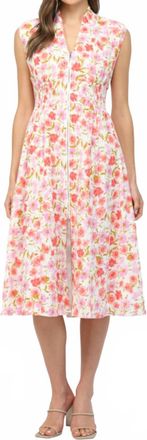 Fate Womens Floral Print Jacquard Front Zip Closure Midi Dress In Cream Multi