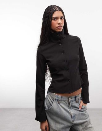 Weekday Camicia slim nera con collo a imbuto-Nero